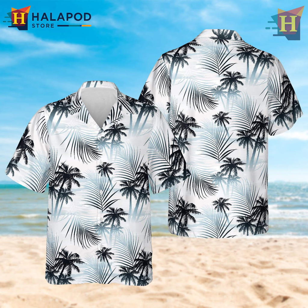 Monochrome Palm Breeze Print Hawaiian Shirt Funny Tropical Floral Beach Apparel