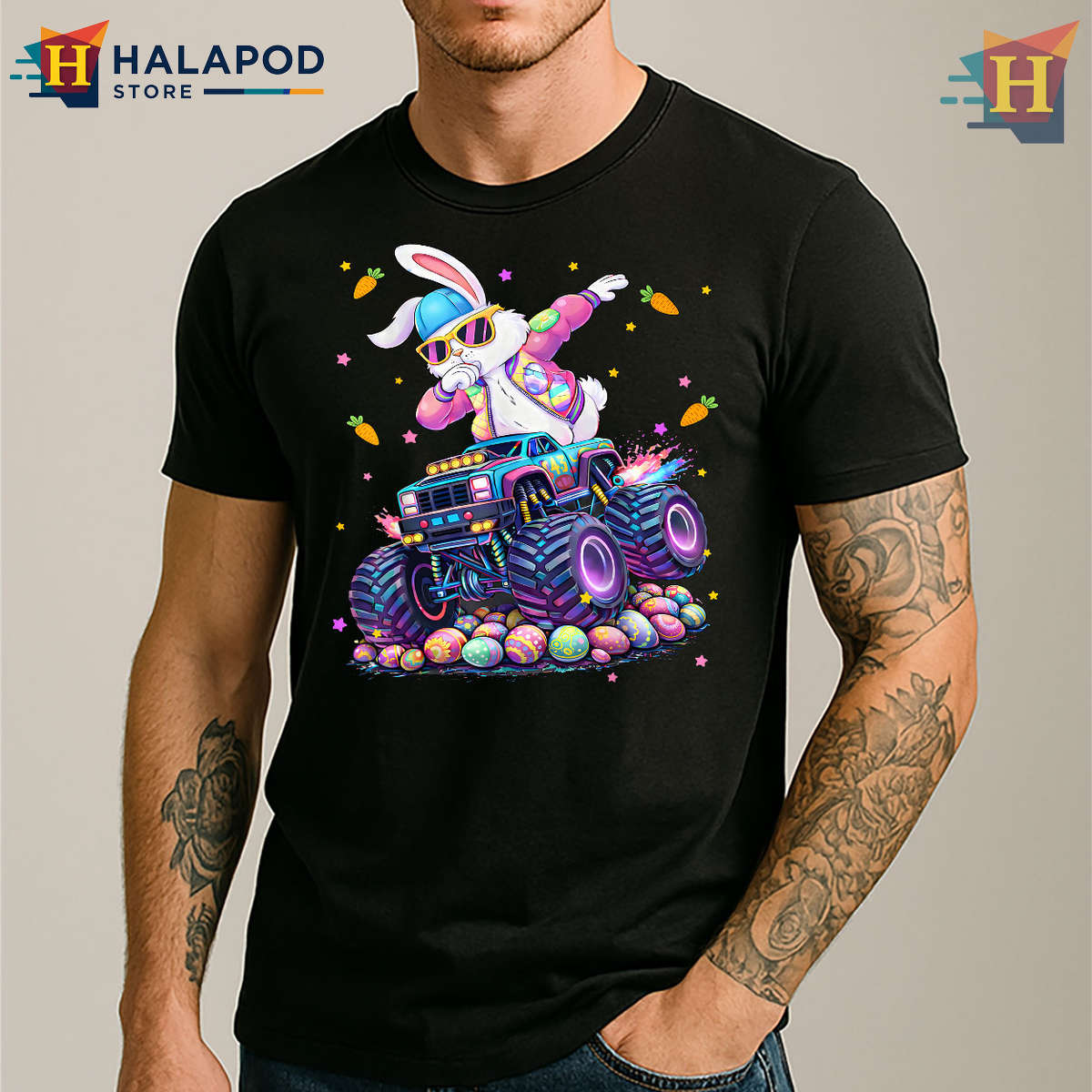 Monster Truck Bunny Graphic Kids Style Funny Easter Shirts