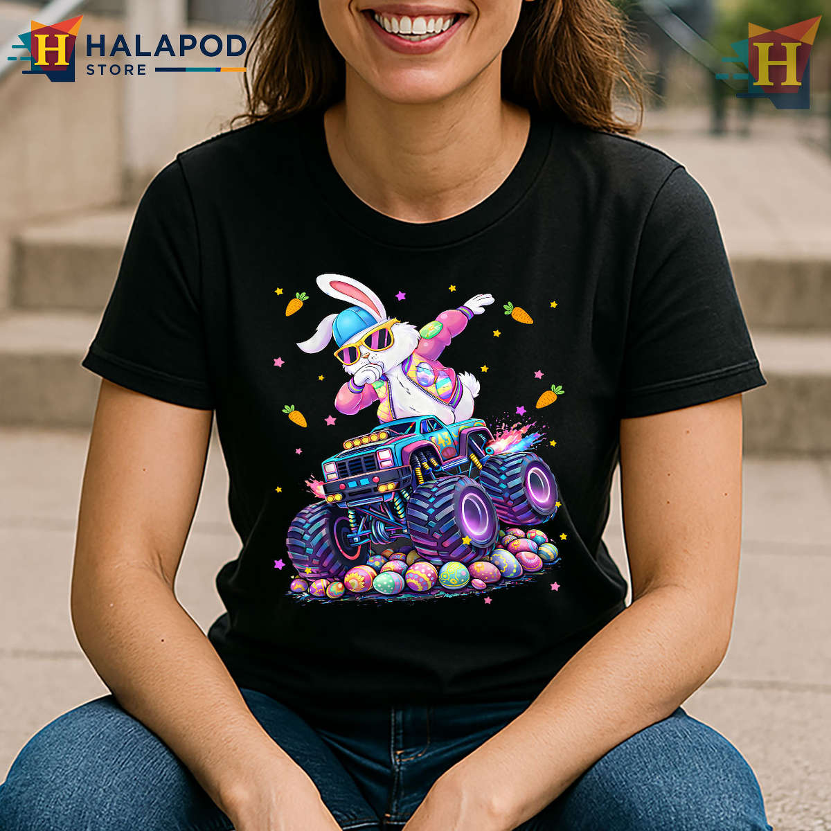 Monster Truck Bunny Graphic Kids Style Funny Easter Shirts