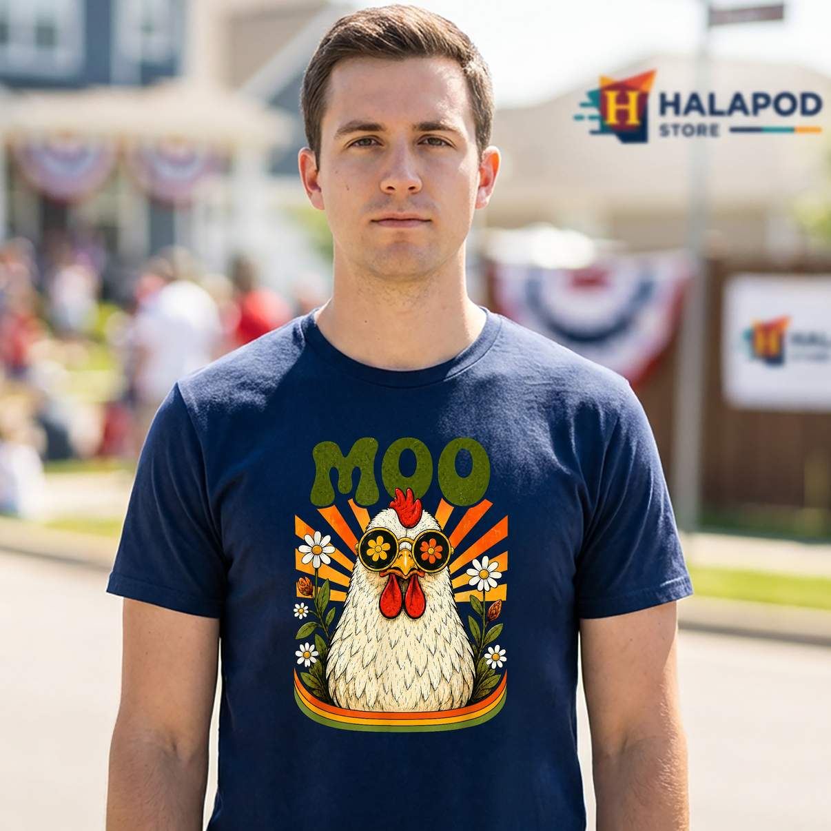Moo Chicken Farm Animal T-Shirt Funny Vintage Graphic Design Apparel Men