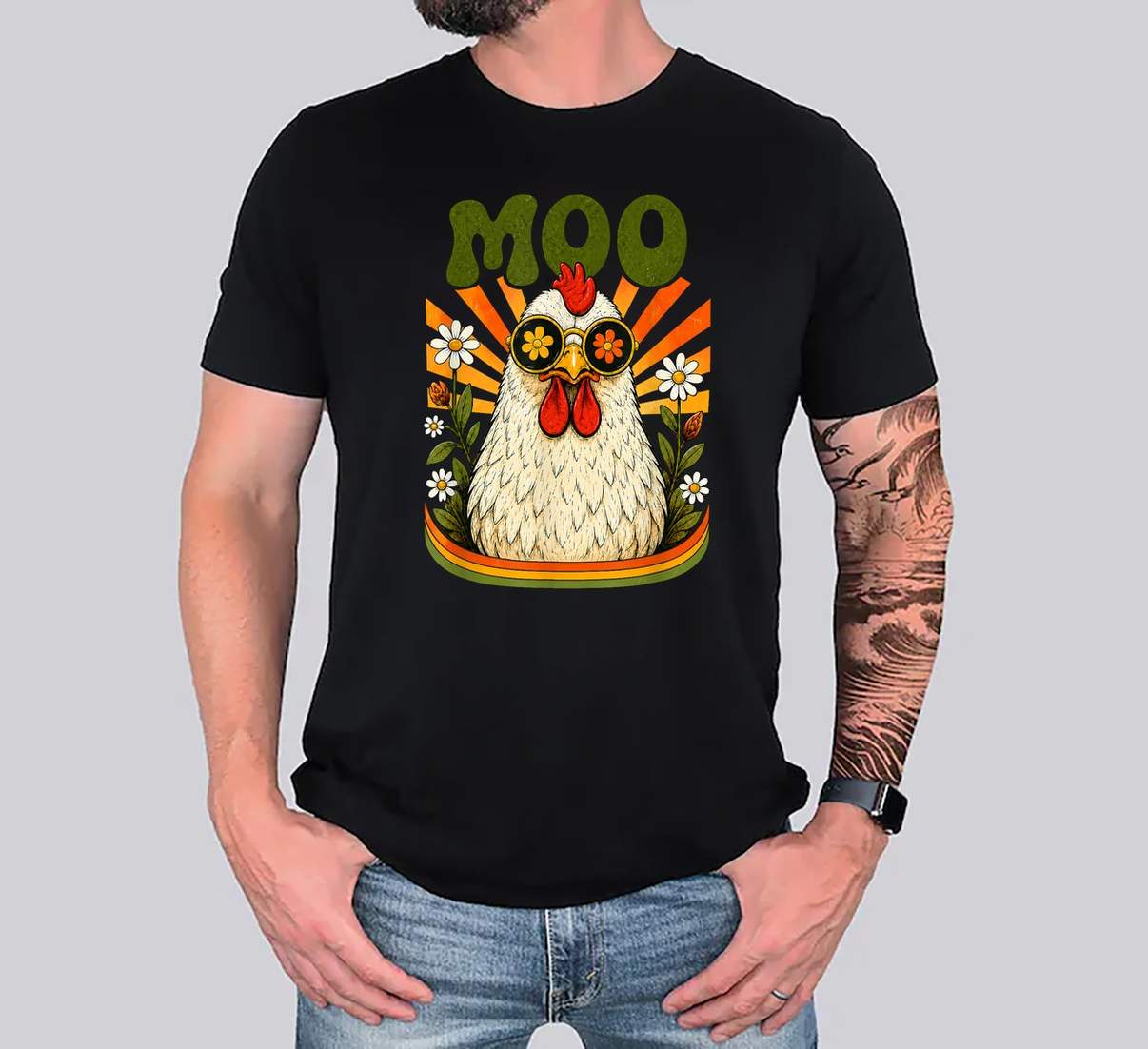 Moo Chicken Farm Animal TShirt Funny Vintage Graphic Design Apparel Men