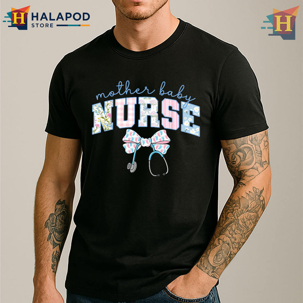 Coquette Mother Baby Nurse Shirt Blue Stethoscope Bow Doctor