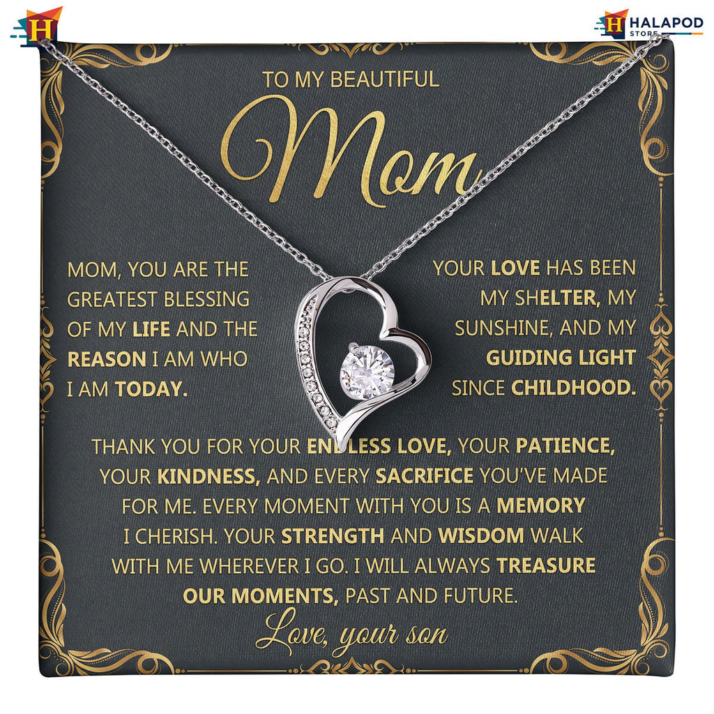Mothers Day 2026 Gift From Son - Greatest Blessing Message Card Necklace