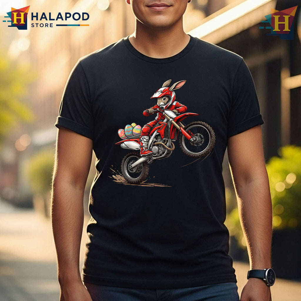 Motocross Dirt Bike Bunny Rider Funny Easter Shirts For Kids And Men