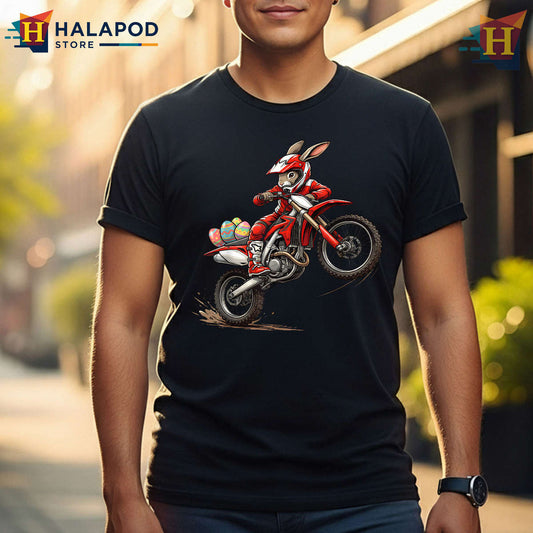 Motocross Dirt Bike Bunny Rider Funny Easter Shirts For Kids And Men