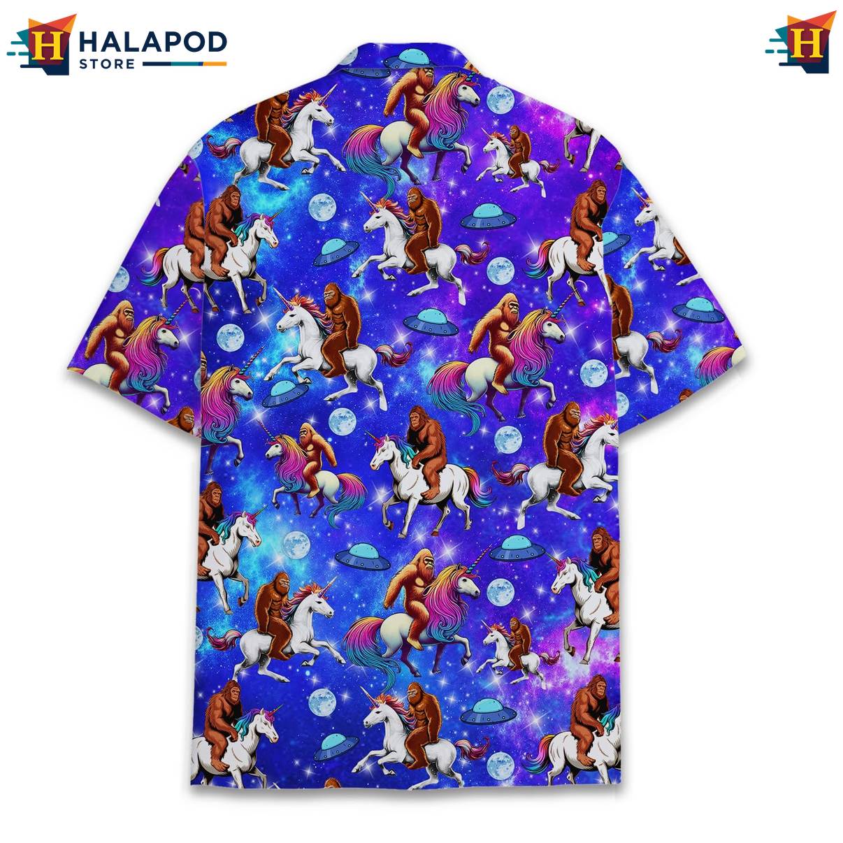 Multicolor Bigfoot Tropical Shirt Funny Alien UFO Short Sleeve Button Down