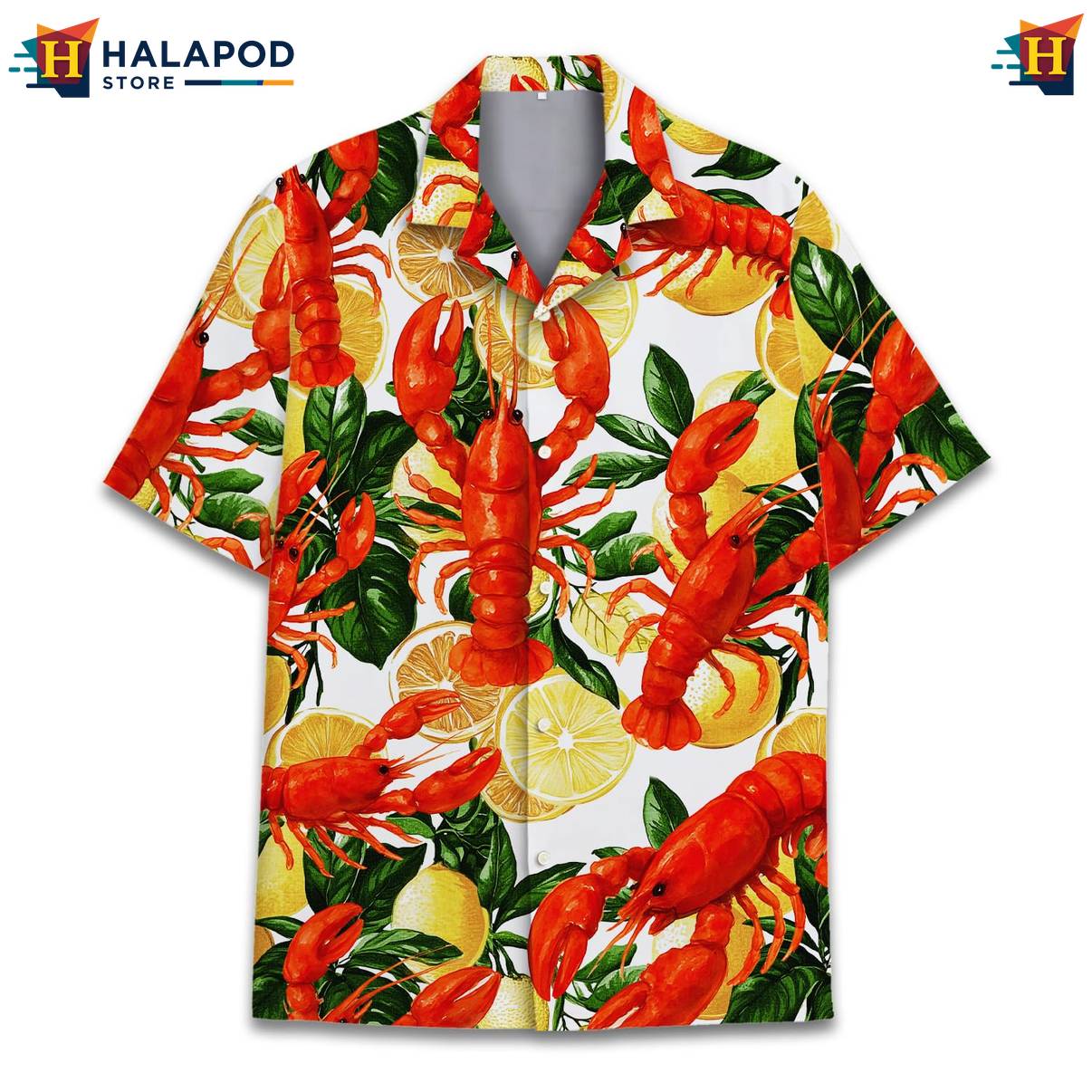 Multicolor Lobster Hawaiian Shirt Funny Alien UFO Short Sleeve Button Down
