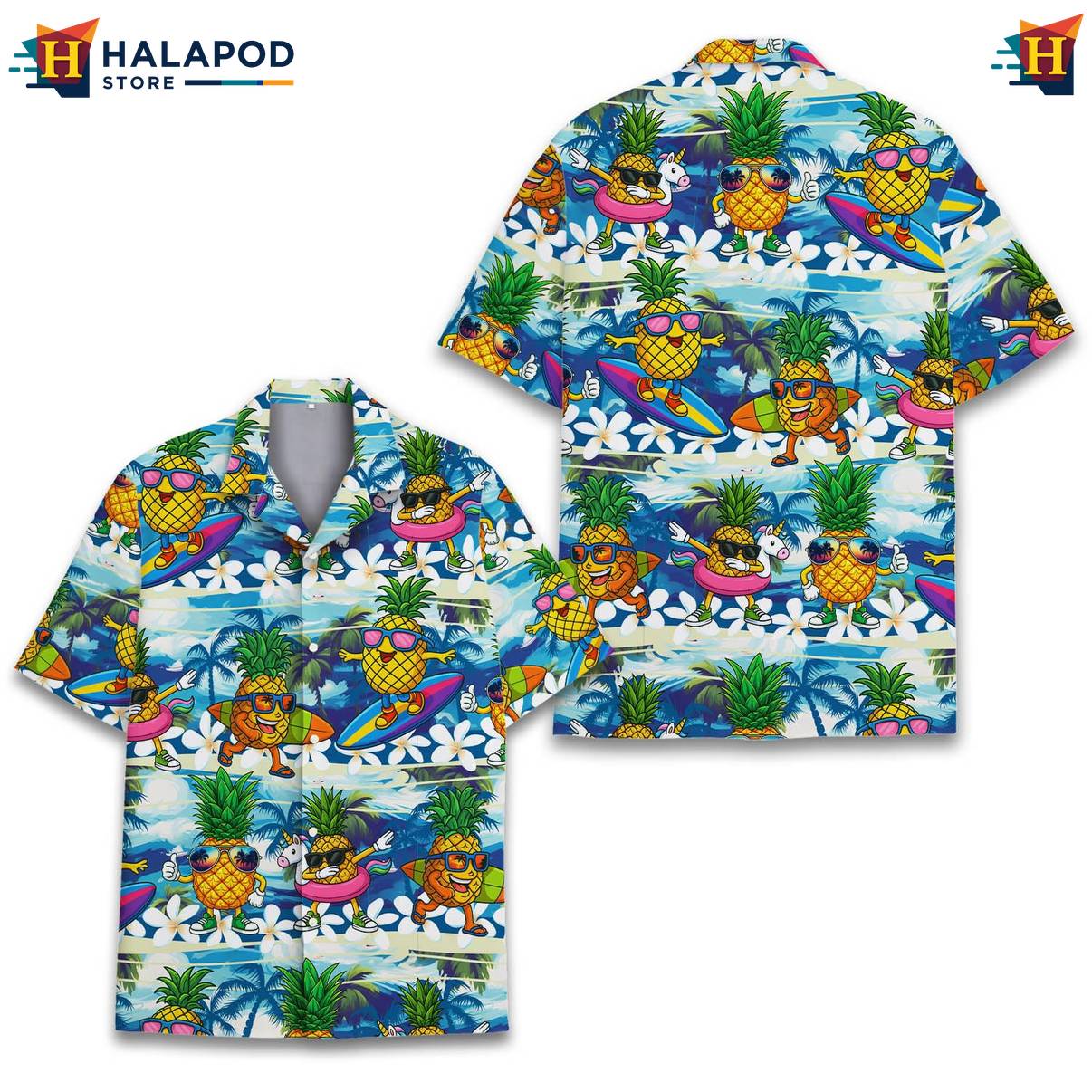 Multicolor Pineapple Tropical Shirt Funny Alien UFO Short Sleeve Button
