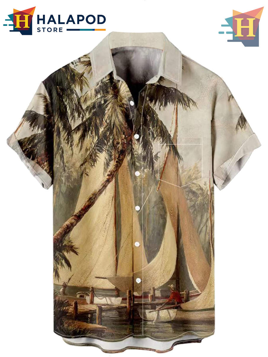Multicolored Sailing Hawaiian Shirt 2026 Tropical Holiday Casual Beach Apparel