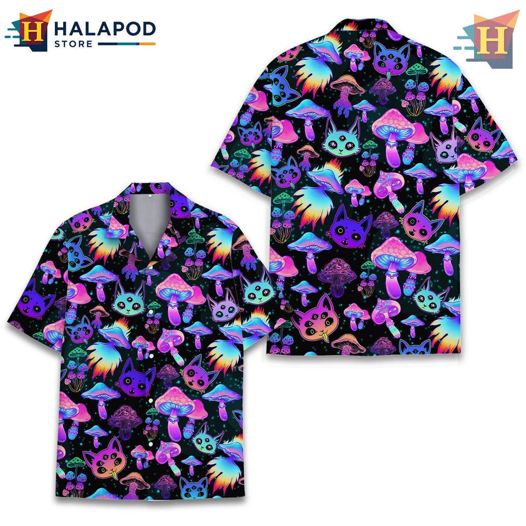Mushroom Cat Tropical Hawaiian Shirt 2026 Summer Beach Casual Mens Fan Apparel