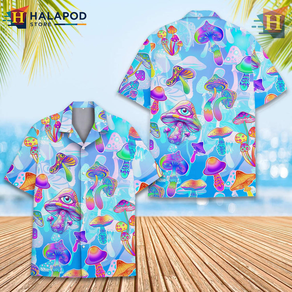Mushroom Hawaiian Shirt Tropical Sasquatch Summer Beach Casual Mens Apparel