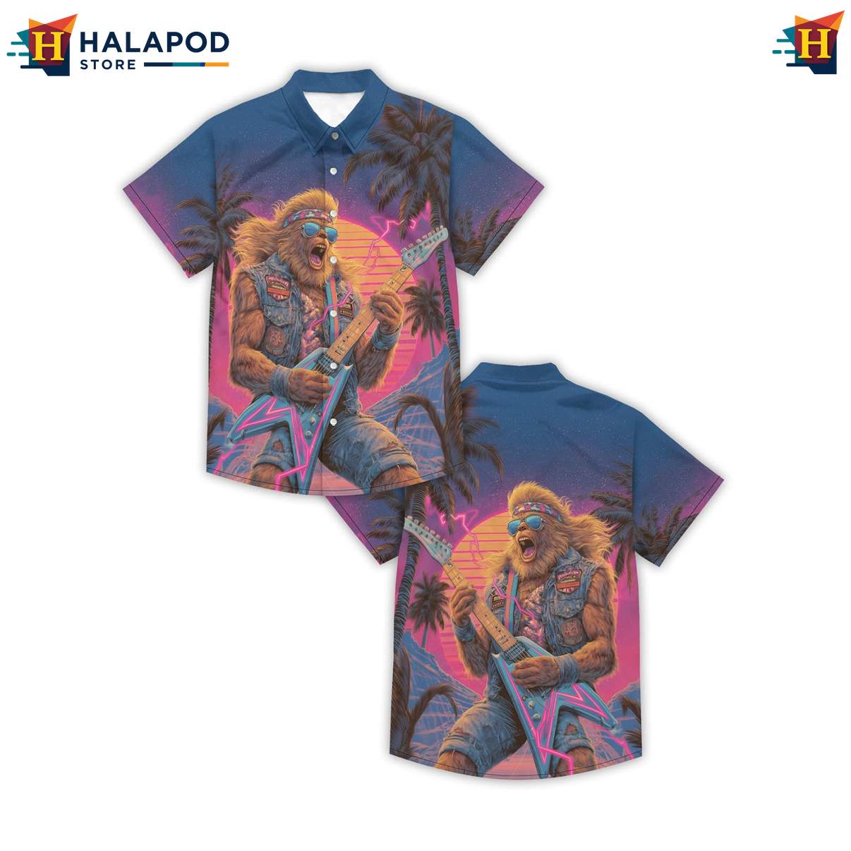 Music Bigfoot Mens Funny Tropical Shirt Retro Graphic Aloha Summer Outfits