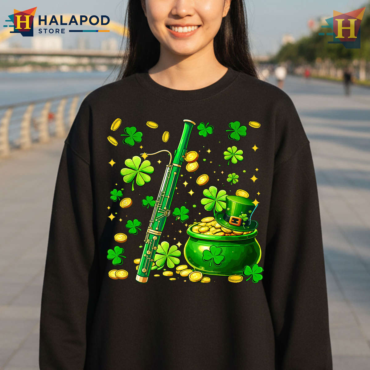 Musician Shamrock Coin Tee T Shirt St Patricks Day Bassoon Player Gift