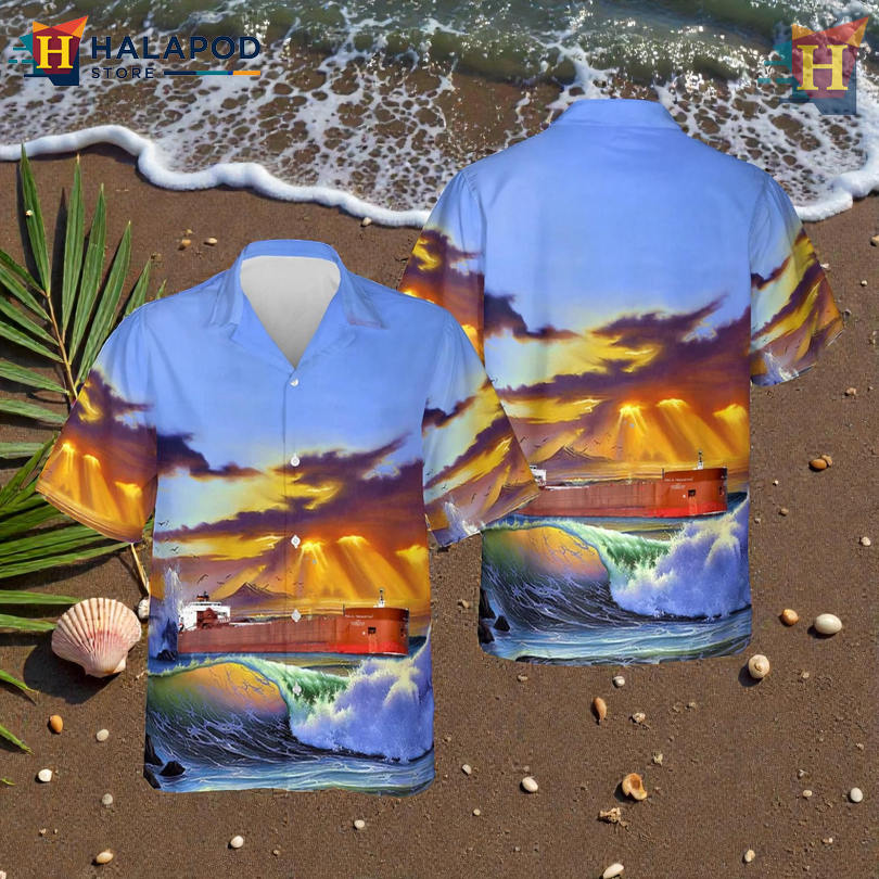 MV Paul R Tregurtha Ship Graphic On Button Up Tropical Shirt Nautical Vibe