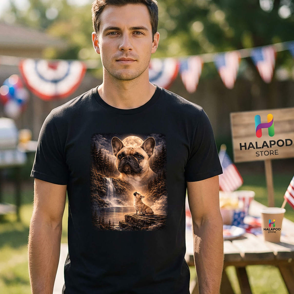 Mystic French Bulldog Shirt Howling At Moon Funny Vintage Casual Graphic Mens