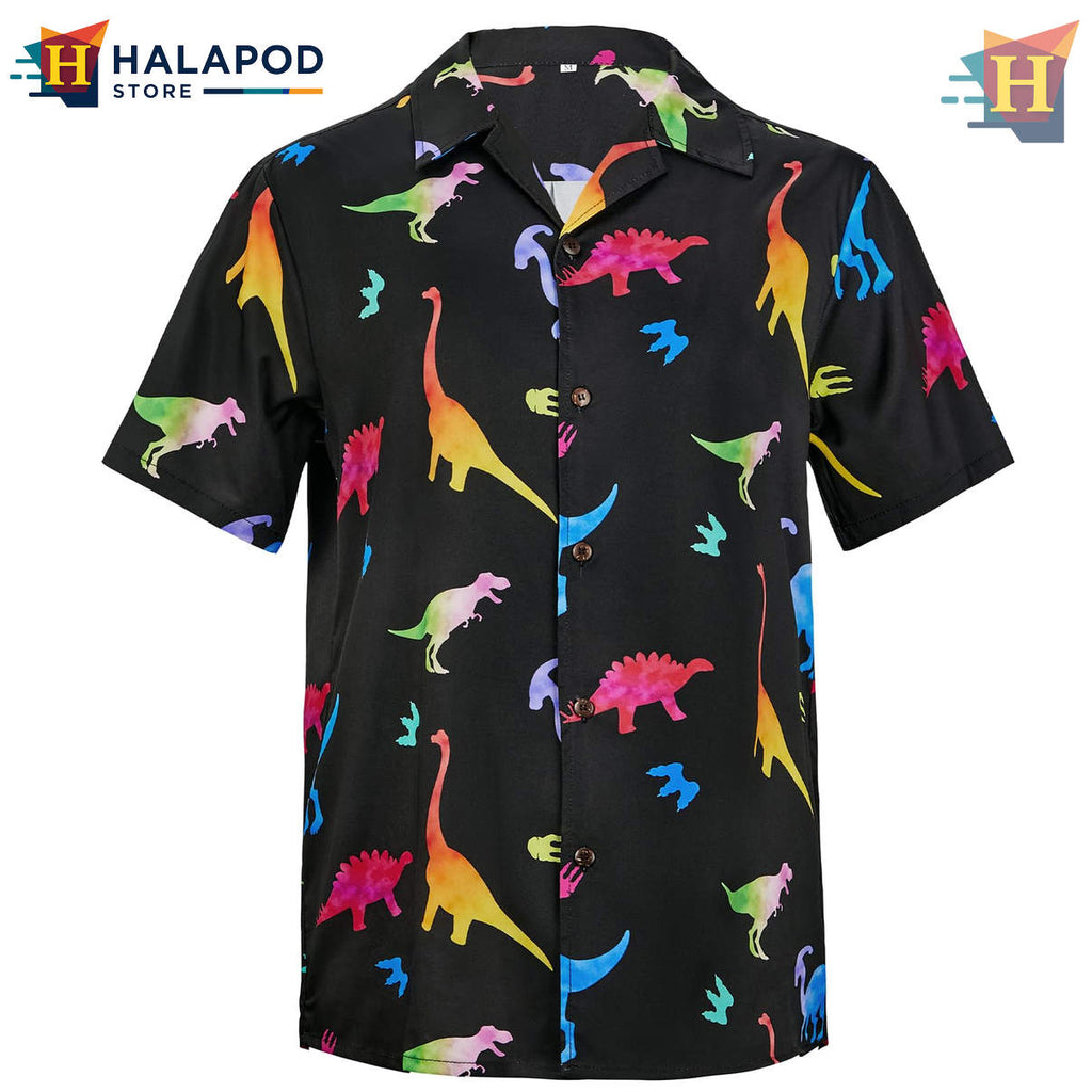 Neon Dinosaur Novelty Hawaiian Shirt 2026 Floral Print Casual Beach Apparel
