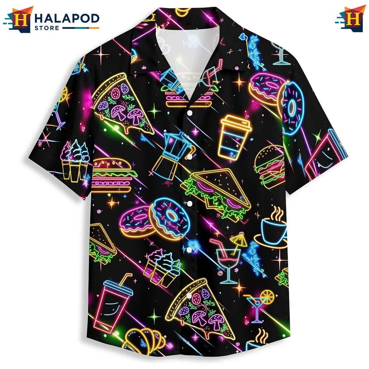 Neon Food Funny Tropical Hawaiian Shirt Short Sleeve Floral Button Down