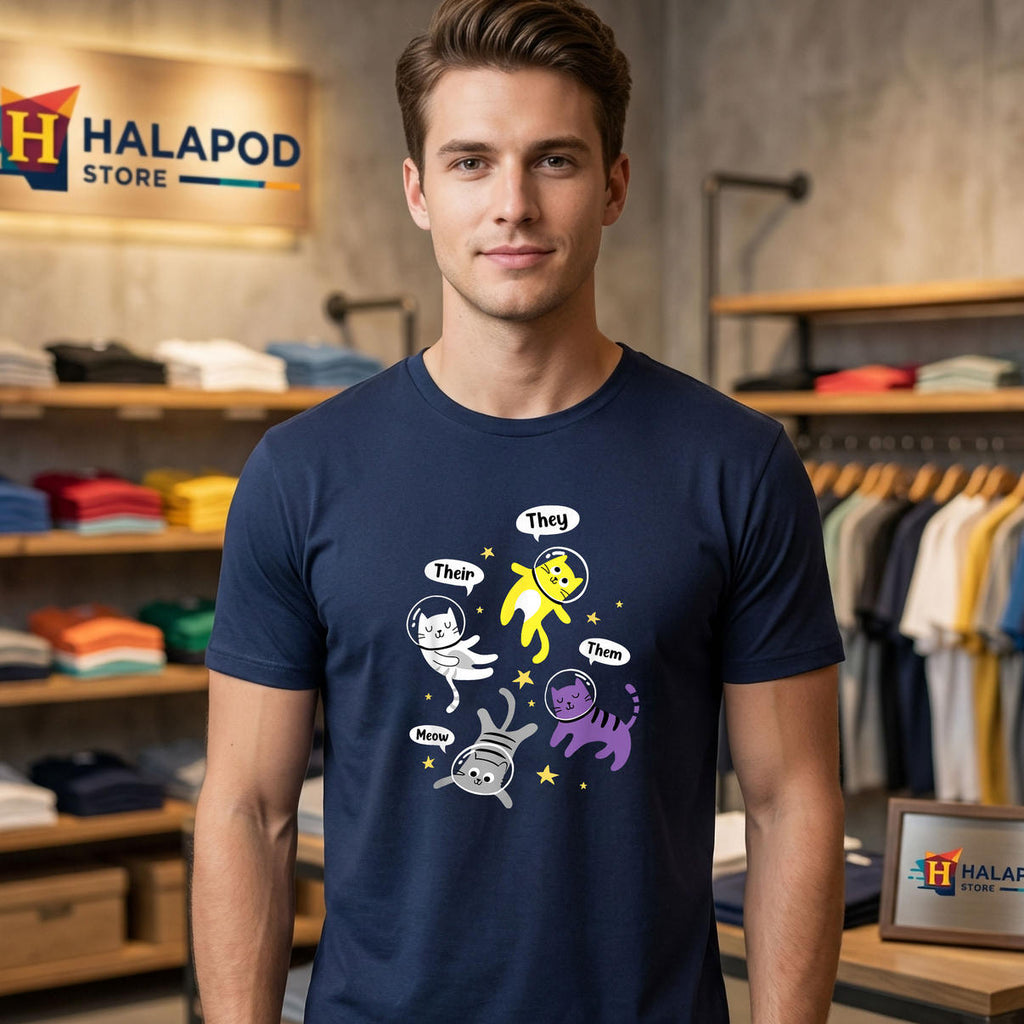 Nonbinary Space Kittens Cats They Them Shirt 2026 Enby Ally LGBT Pride Gear