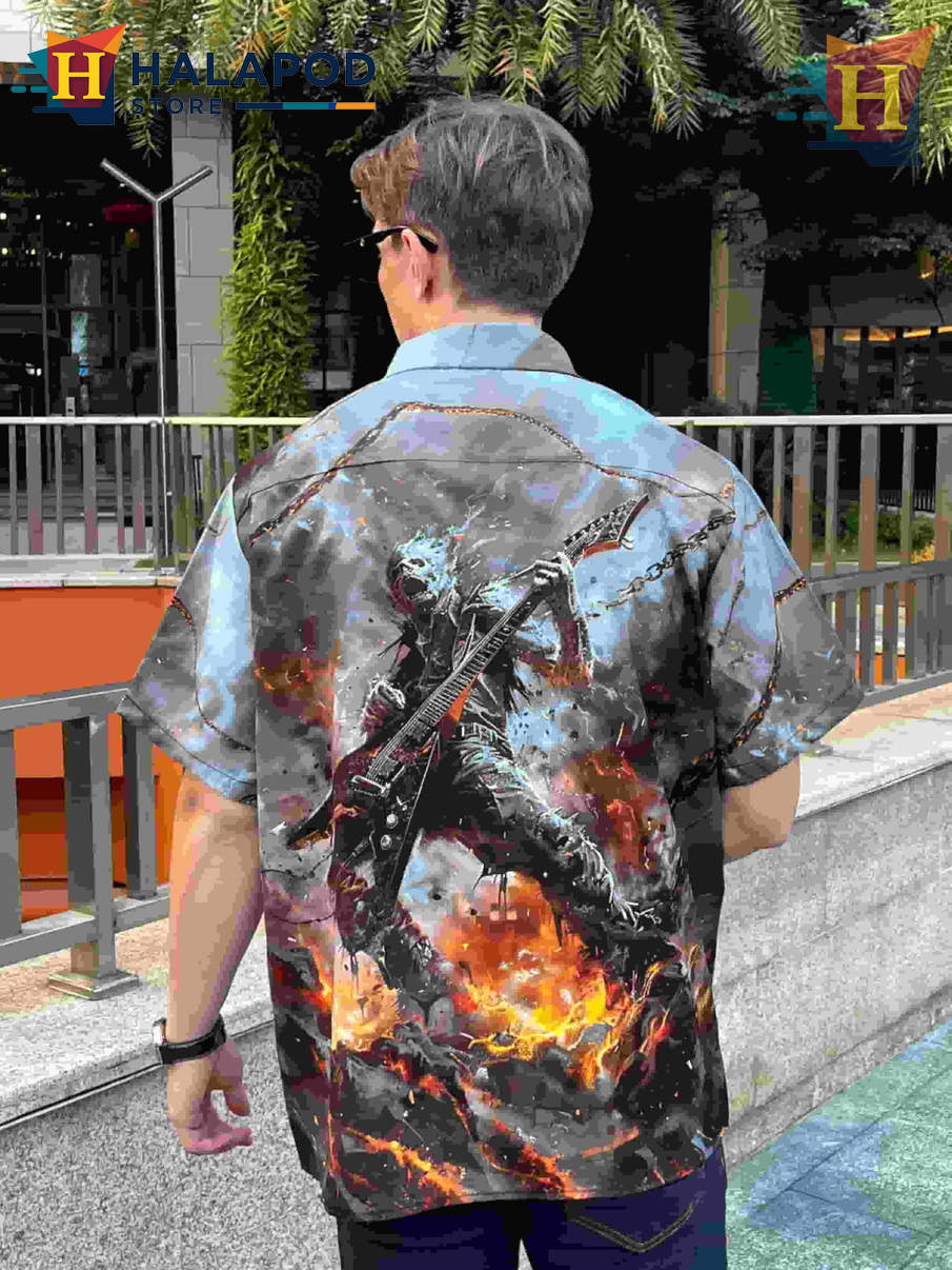 Novelty Skull Hawaiian Shirt Funny Bold Graphic Tropical Casual Beach Shirt