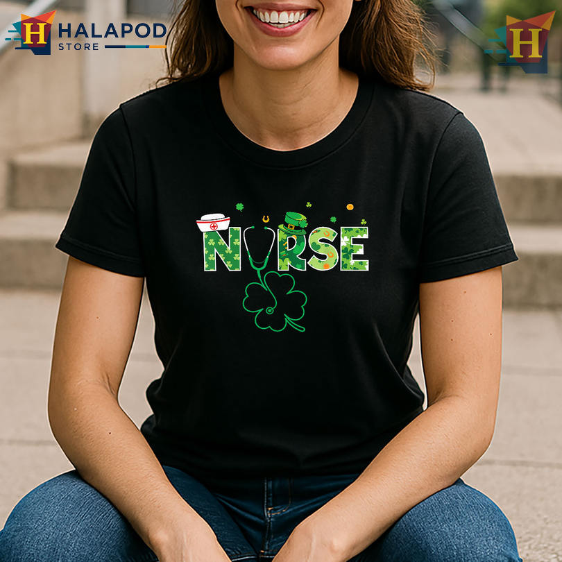 Nurse Lucky Shamrock Irish Graphic St Patricks Day Shirts For Ladies Work Pride