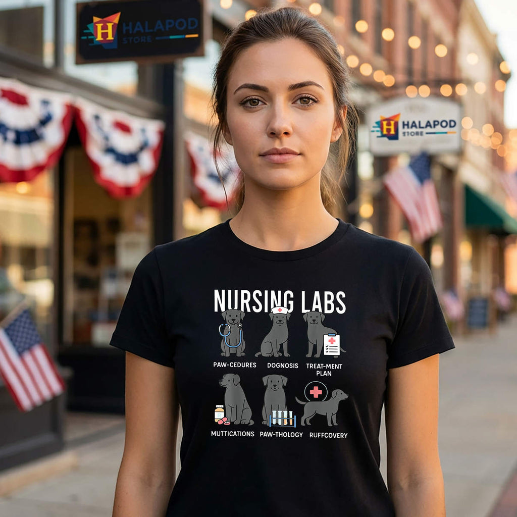 Nursing Pups Labrador Retriever Nurse Shirt RN Lab Dogs Graphic Casual Mens