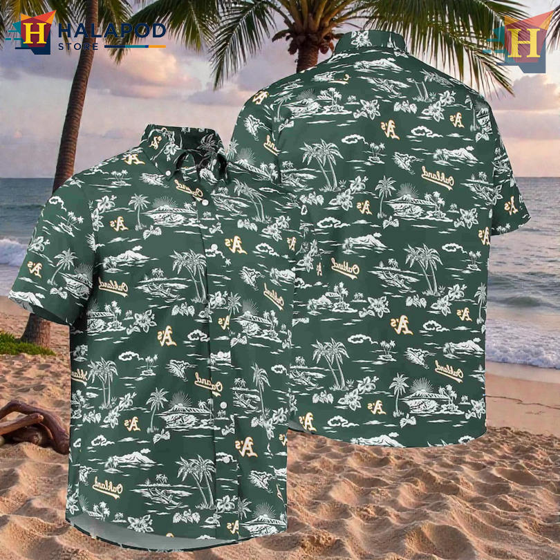 Oakland Athletics Palm Tree Graphic In Hawaiian Themed Shirt Sporty Island Look