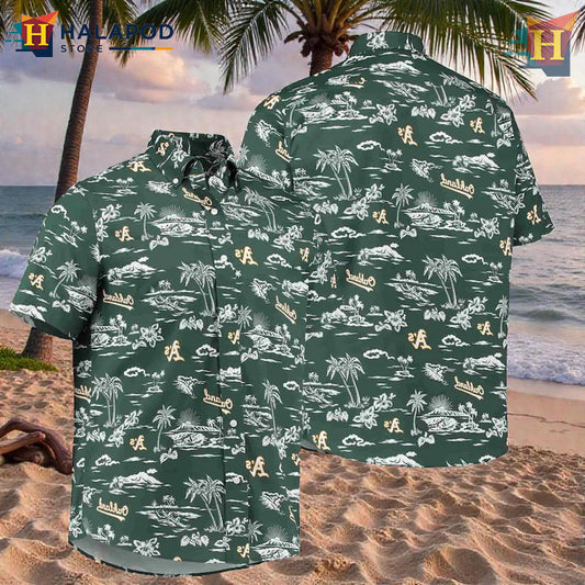 Oakland Athletics Palm Tree Graphic In Hawaiian Themed Shirt Sporty Island Look