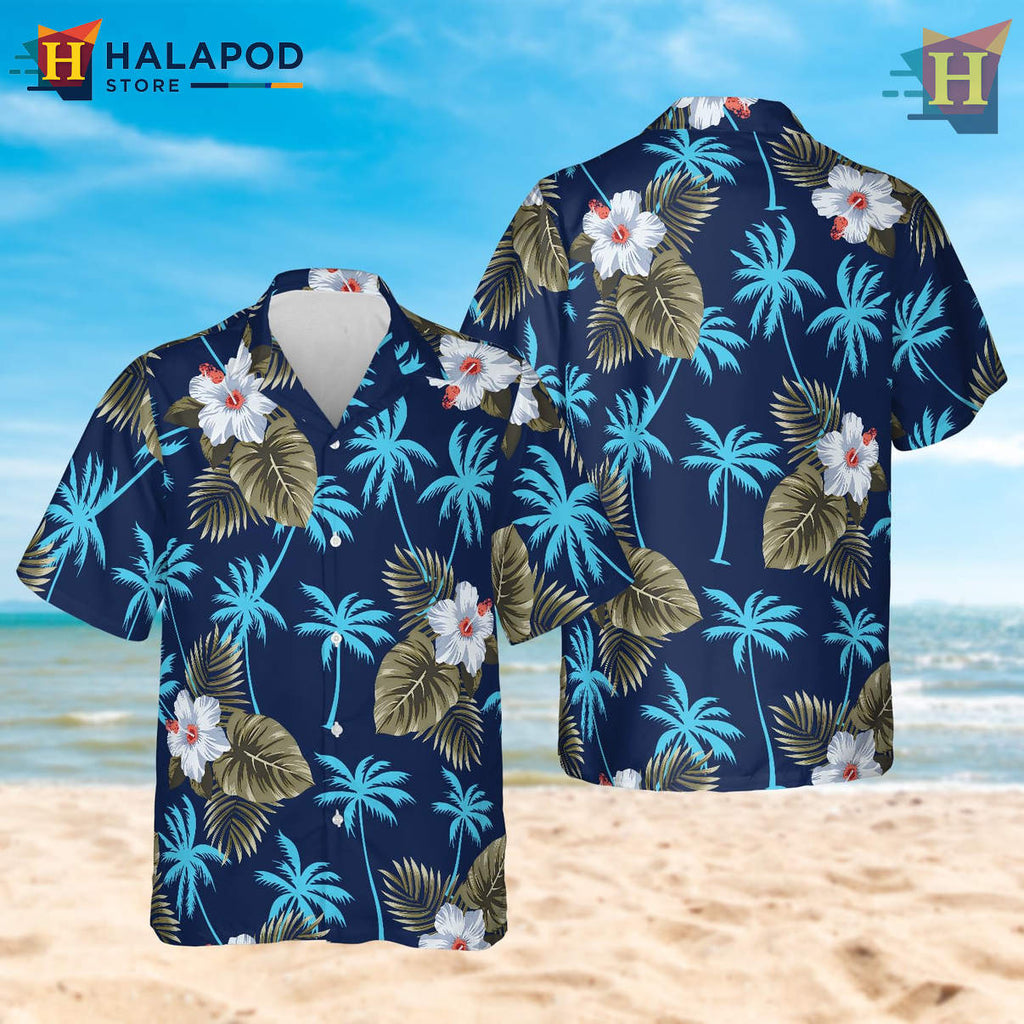 Ocean Bloom Print Hawaiian Shirt Funny Tropical Floral Beach Vacation Fan Apparel