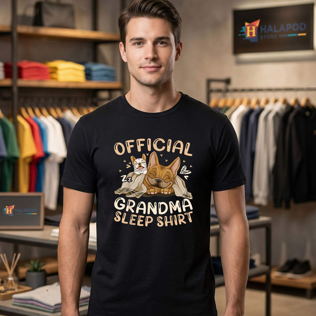 Official Grandma Sleep Frenchie Shirt French Bulldog With Puppy Graphic Womens