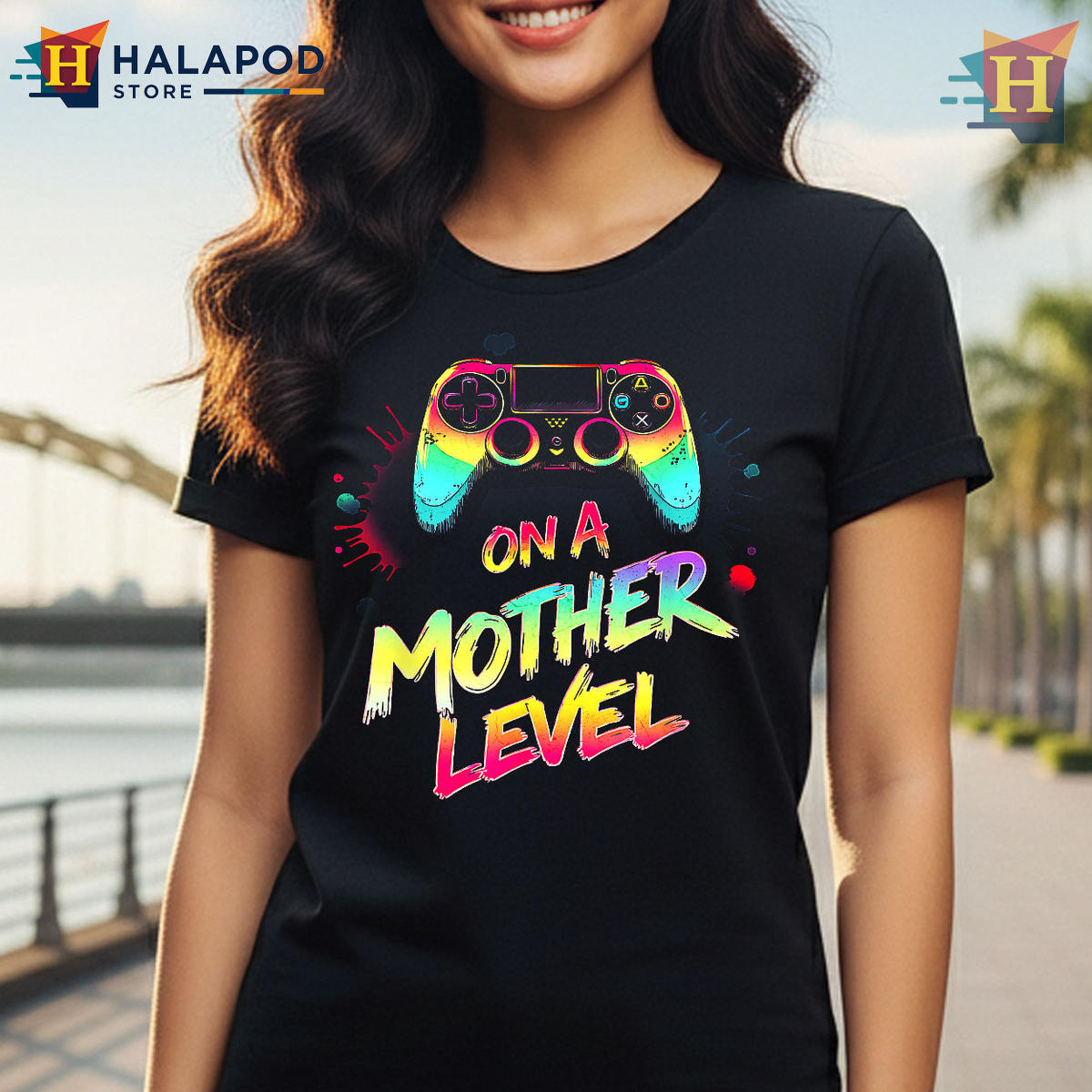 On A Mother Level Gamer Design Funny Mom T Shirts
