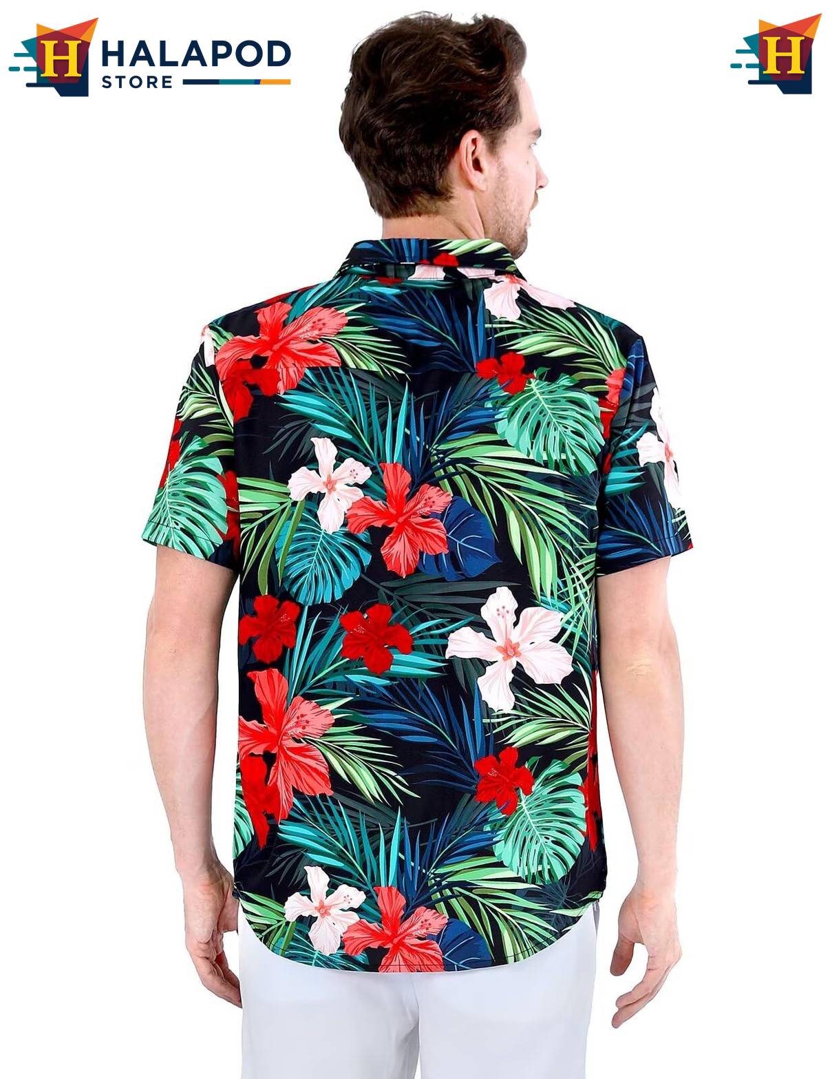 Palm Leaf Black Aloha Shirt Mens Tropical Beach Button Down Short Sleeve