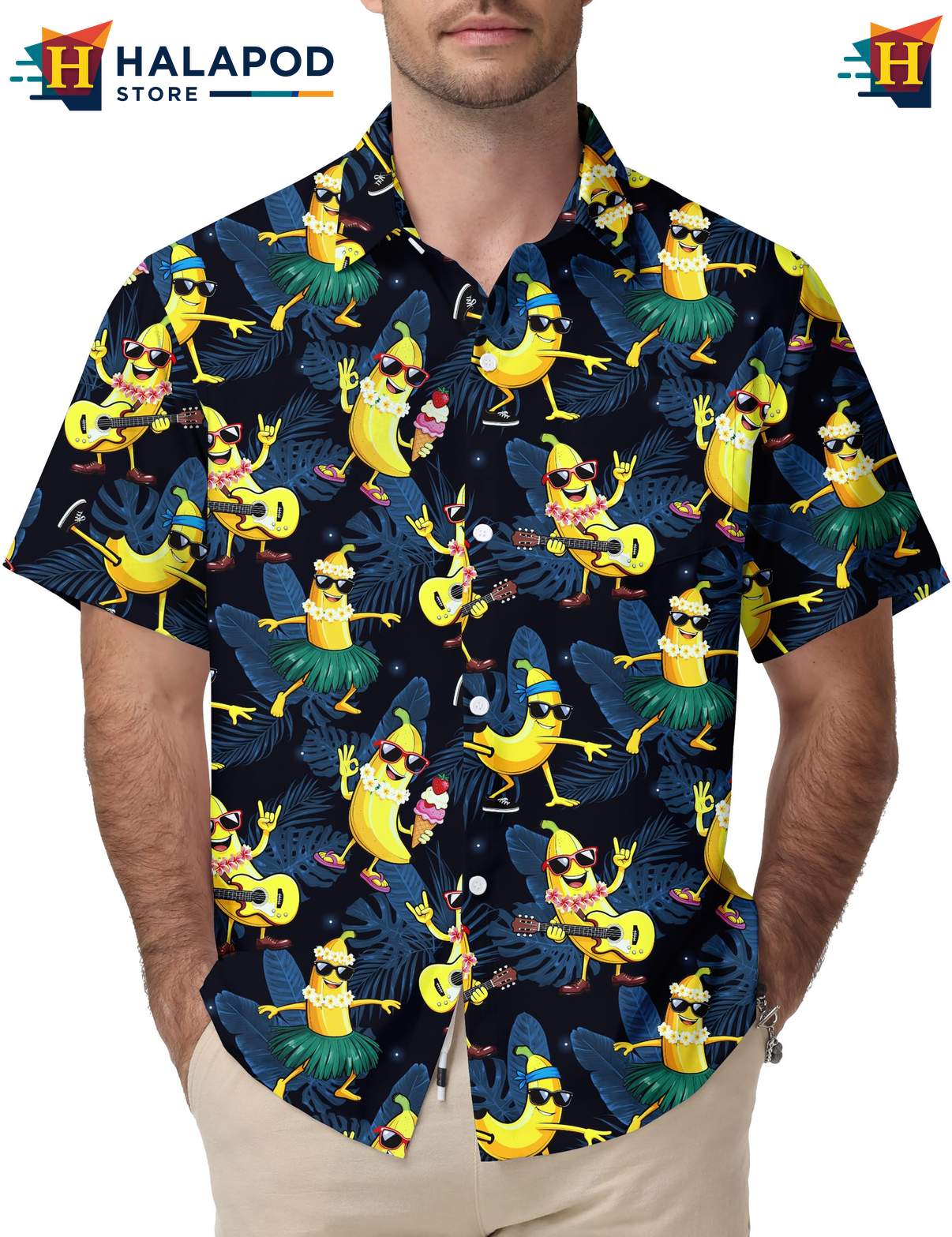Palm Tree Banana Man Hawaiian Shirt Tropical Funny Short Sleeve Beachwear