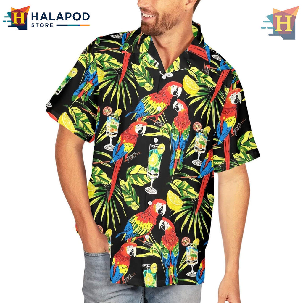 Parrots Hawaiian Shirt Funny Tropical Summer Beach Party Holiday Casual Apparel