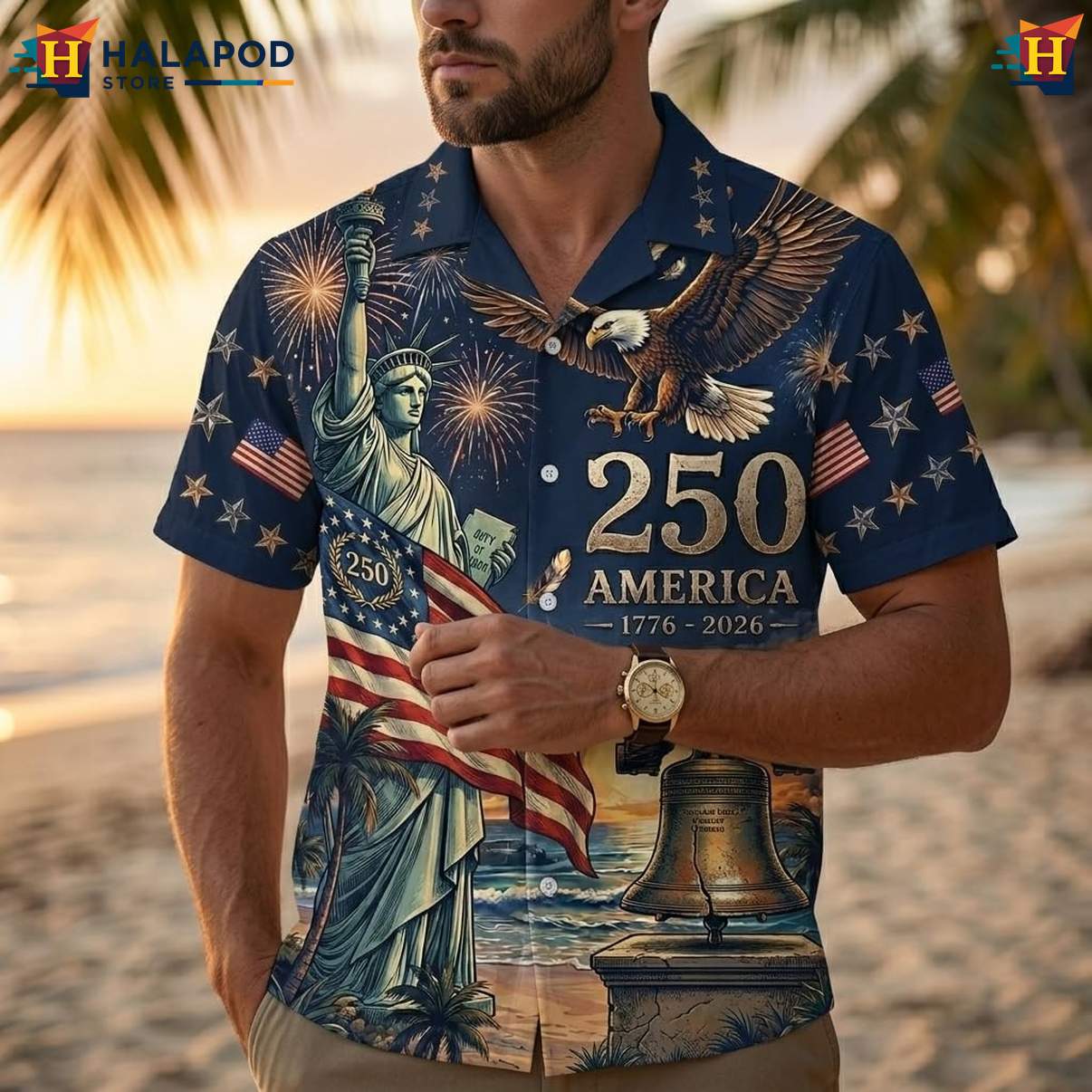 Patriotic 4th Of July Tropical Shirt Mens Short Sleeve Button Down Shirts