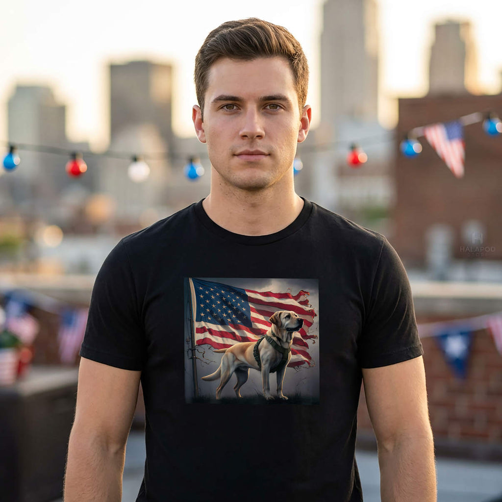 Patriotic American Flag Yellow Labrador Shirt Dog Graphic Novelty Mens