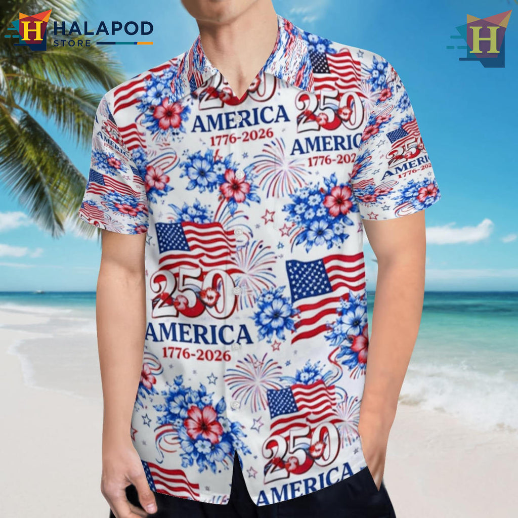 Patriotic Art Print 250th Hawaiian Shirt 2026 American Independence Fan Gear