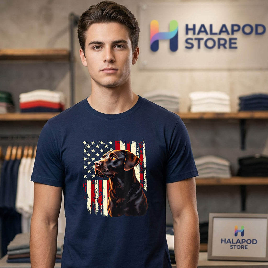 Patriotic Chocolate Labrador Lover Shirt 4th Of July American Flag Graphic Mens