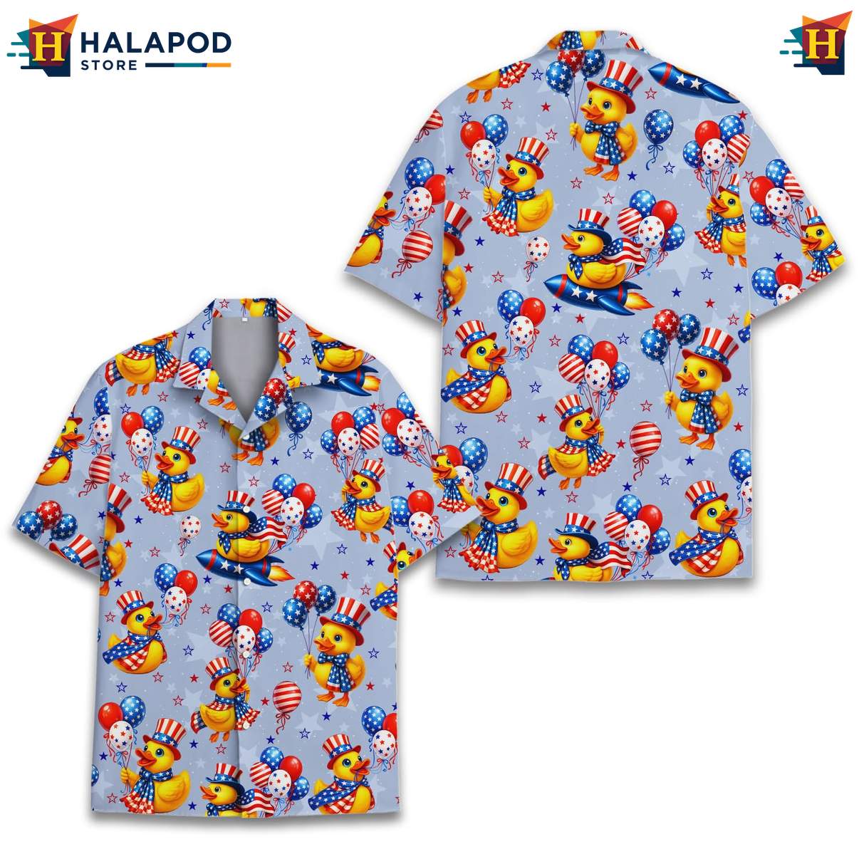 Patriotic Duck USA Flag Short-sleeve button-up shirt 4th Of July Button Down Summer Tops