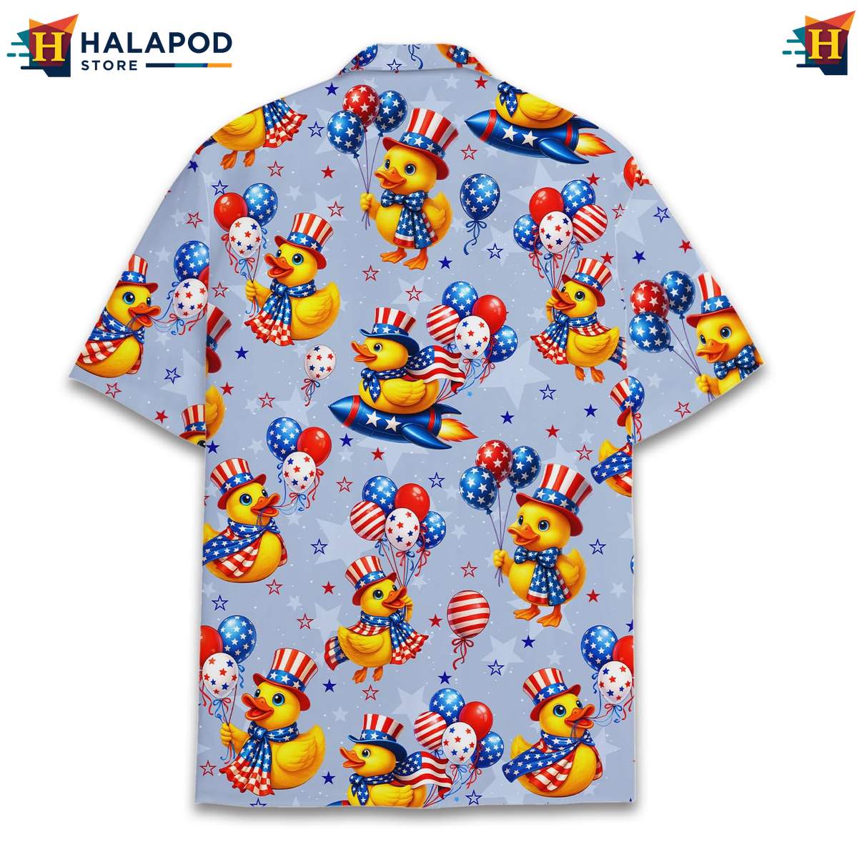 Patriotic Duck USA Flag Aloha Shirt 4th Of July Button Down Summer Tops
