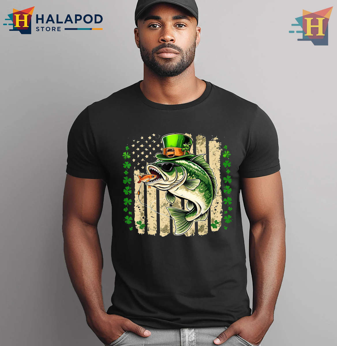 Patriotic Fish Shamrock Tee St Patricks Day T Shirts US Flag Design