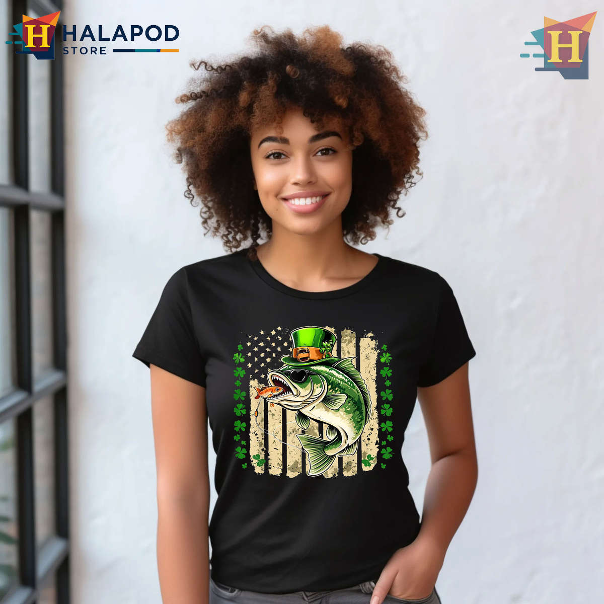 Patriotic Fish Shamrock Tee St Patricks Day T Shirts US Flag Design