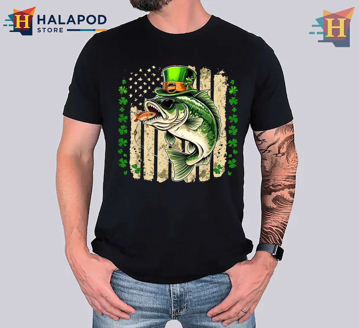 Patriotic Fish Shamrock Tee St Patricks Day T Shirts US Flag Design