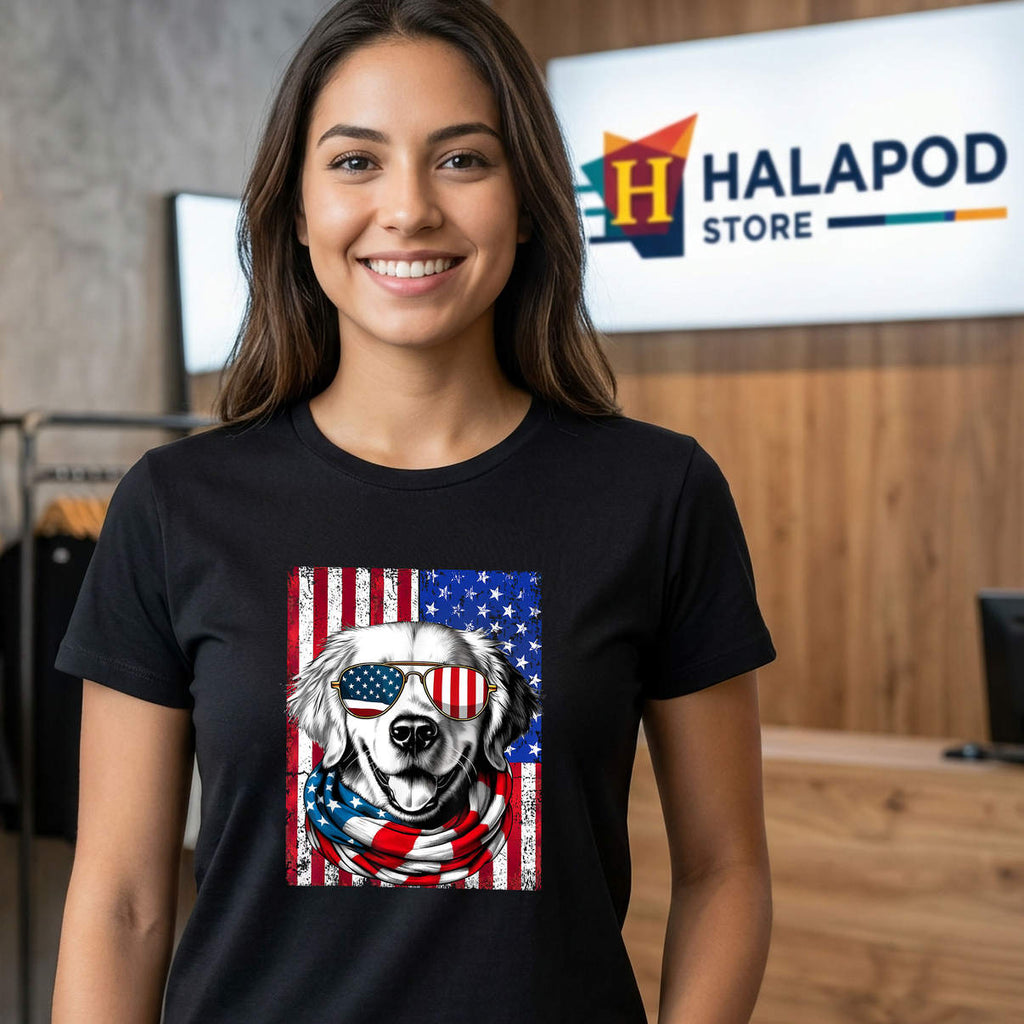 Patriotic Golden Retriever Shirt 4th Of July American Flag Graphic Casual