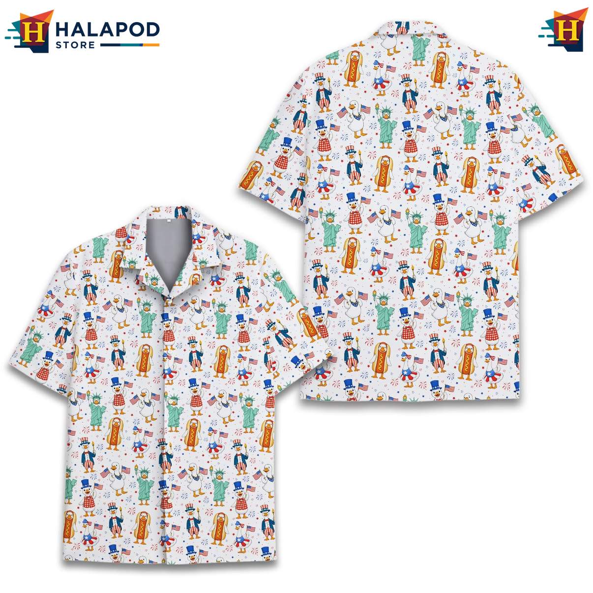 Patriotic Goose Aloha Tee Shirt, Usa Flag Button Down Short Sleeve Shirt For Men, 4th Of July