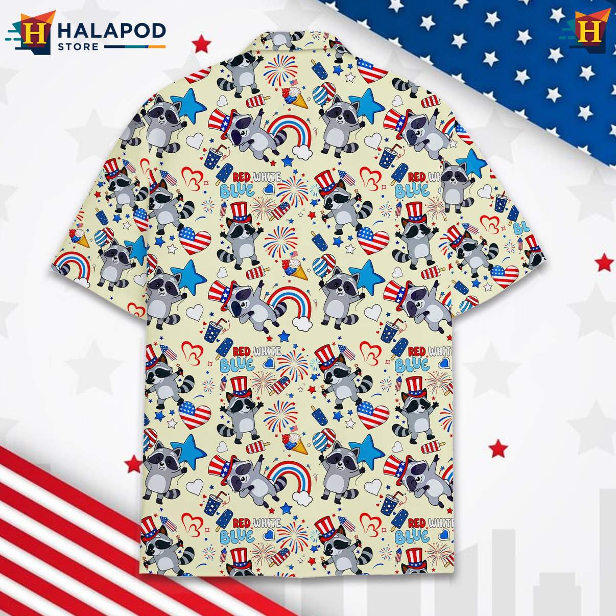 Patriotic Raccoon Tropical Shirt USA Flag 4th Of July Button Down Apparel