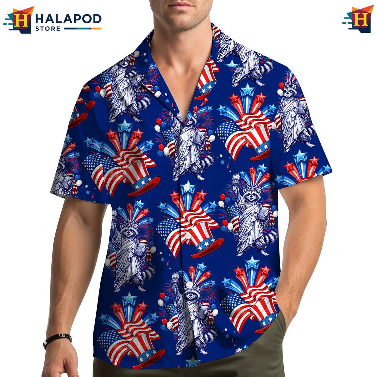 Patriotic Raccoon USA Flag Hawaiian Shirt 4th Of July Button Down Clothing