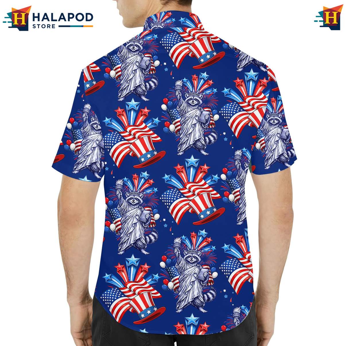 Patriotic Raccoon USA Flag Short-sleeve button-up shirt 4th Of July Button Down Clothing