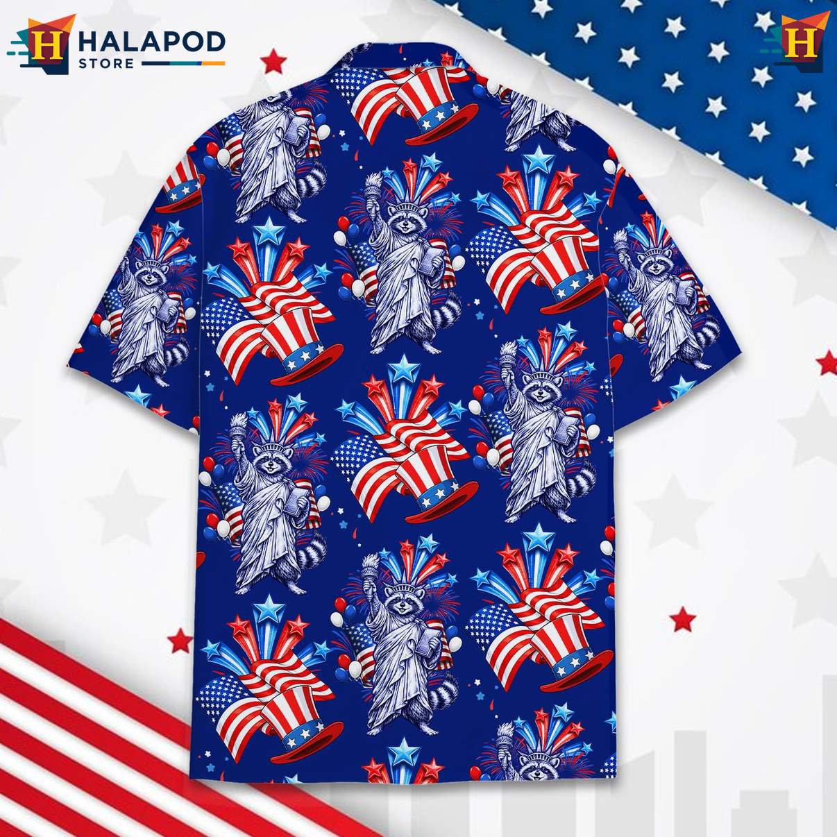 Patriotic Raccoon USA Flag Tropical Shirt 4th Of July Button Down Clothing