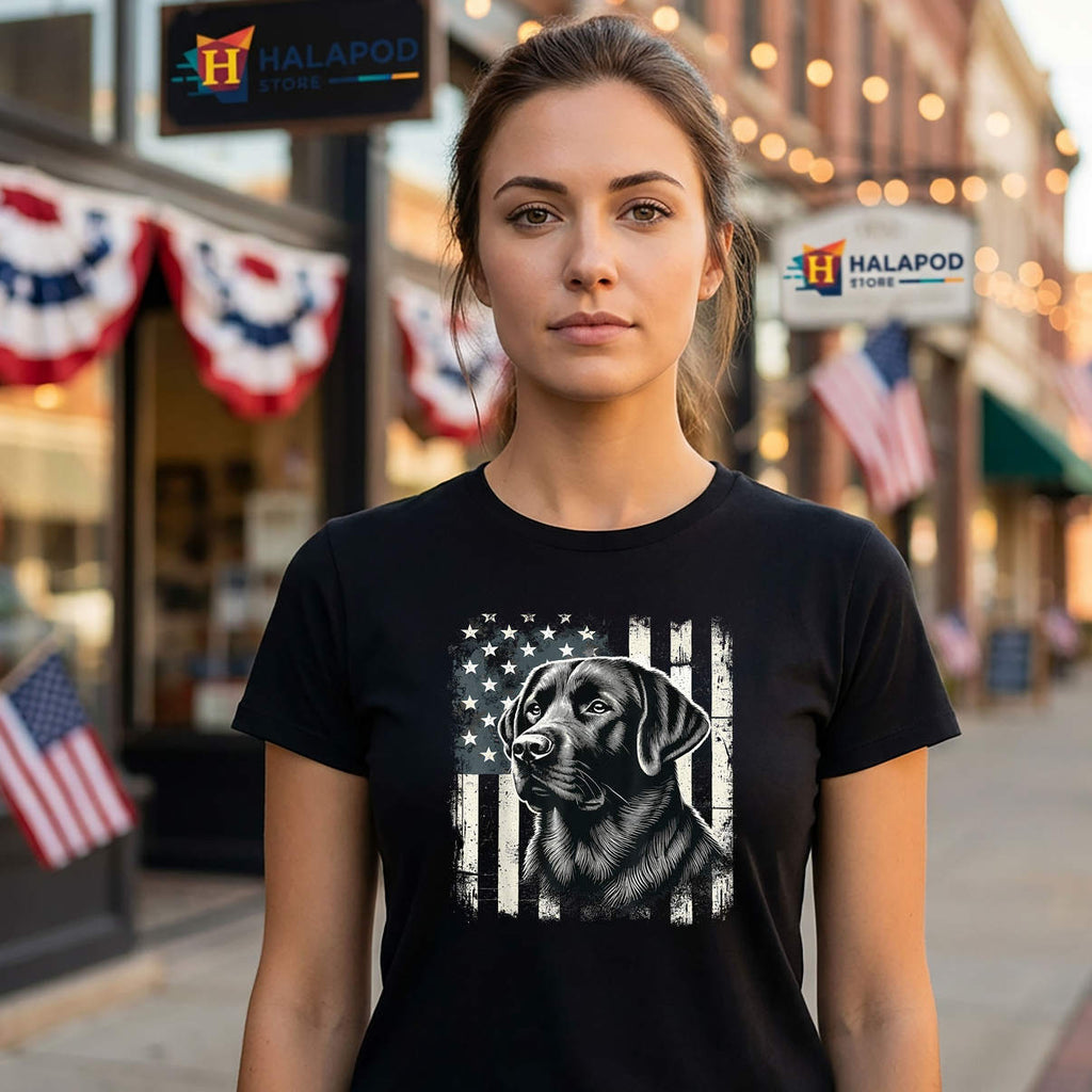 Patriotic USA Flag Black Labrador Shirt American Dog Graphic Novelty Mens