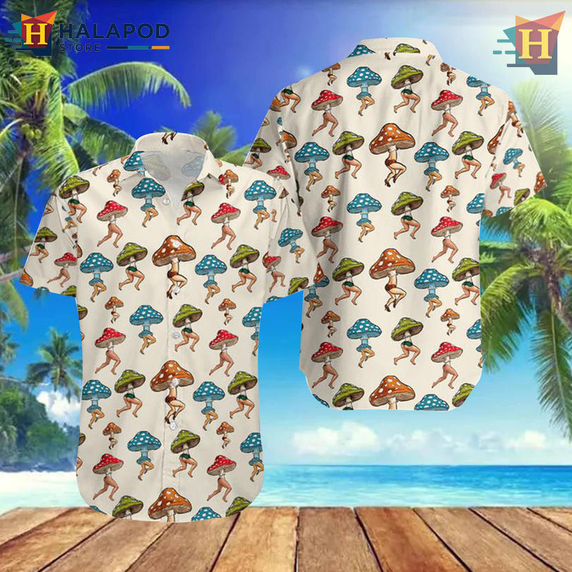 PeachBruh Sexy Mushroom Graphic Tropical Button Down Shirt Funny Summer Style